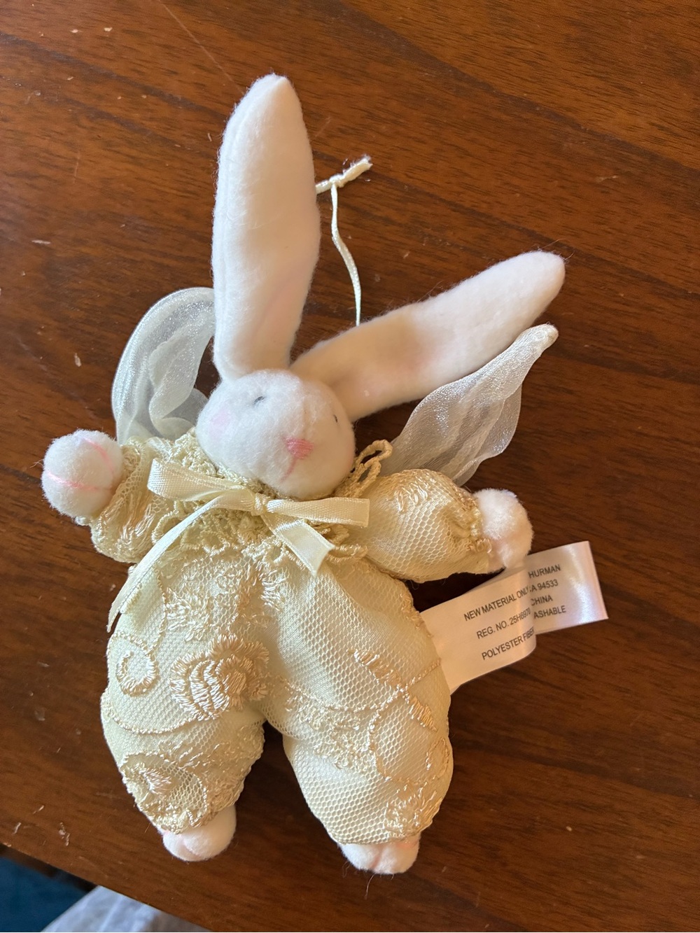 Vintage Fairy Bunny Plush Ornament – Lace Angel Rabbit Hanging Decoration